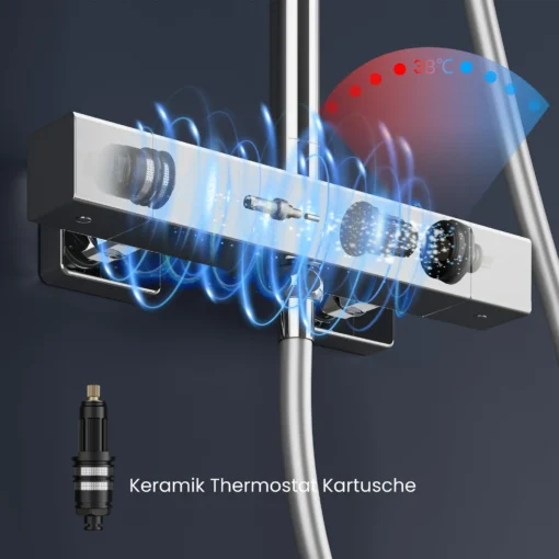 Kroomitud termostaatiline dušikomplekt | E-pood Tootemaailm Kromitud duši termostaat koos keraamilise termostaatkasseti kujutisega