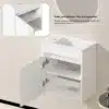 Seinale paigaldatav vannitoakapp pehmelt sulguva uksega | E-pood Tootemaailm Valge seinapealne vannitoakapp lahtise ukse ja kahe riiuliga