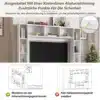 Valge TV-seinariiul elutoas, peal kukkumiskindlust lisav kinnitus ja paigaldusjuhise skeemid