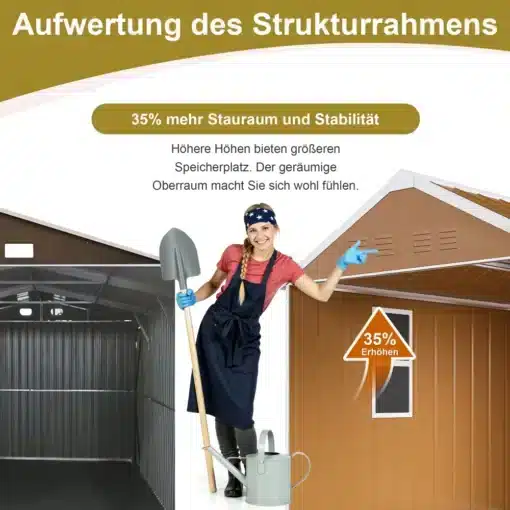 Illustratsioon struktuurraami kõrguse suurendamisest, märge 35% rohkem panipaika ja stabiilsust
