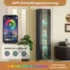 LED-valgustusega vitriinkapp kollektsioonidele 4 riiuliga | E-pood Tootemaailm Must kappappi ning nutitelefoni rakenduse ekraan valgusvärvi ja valgusmustrite juhtimiseks