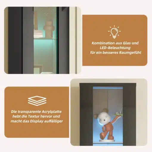 LED-valgustusega vitriinkapp kollektsioonidele 4 riiuliga | E-pood Tootemaailm Vitriin mustade raamide, klaasi ja LED-valgustusega, akrüülplaadiga esiletõstetud sisu