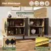 Elutoa puhvetkapp 4 uksega 140 × 40 × 70 cm | E-pood Tootemaailm Madal puidutoonis kaheukseline kapike avatud riiulitega ja riiulilauaga, üksikasjalikud sisemised hoiukohad