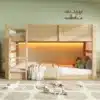 Laste poolkõrge voodi trepi, LED-valgustuse ja turvaaiaga 90 x 200 cm | E-pood Tootemaailm Puidust narivoodi laste tuppa, valgustusega alumise voodi all