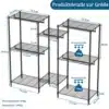 Reguleeritav riidestange 8 riiuli ja 5 riputustoruga | E-pood Tootemaailm Metallist riiulisüsteemi mõõtude skeem mitme tasapinnaga, kõrgus 194 cm