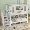 Laste poolkõrge voodi 90x200 cm panipaigaga trepiga | E-pood Tootemaailm Valge puidust narivoodi lastele trepi ja mängumajaga