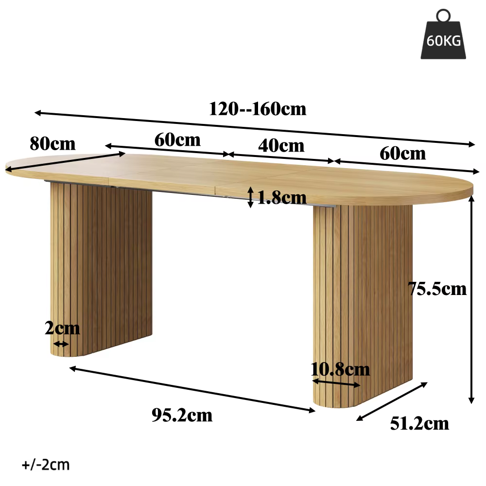 Pikendatav ovaalne söögilaud 120–160 cm