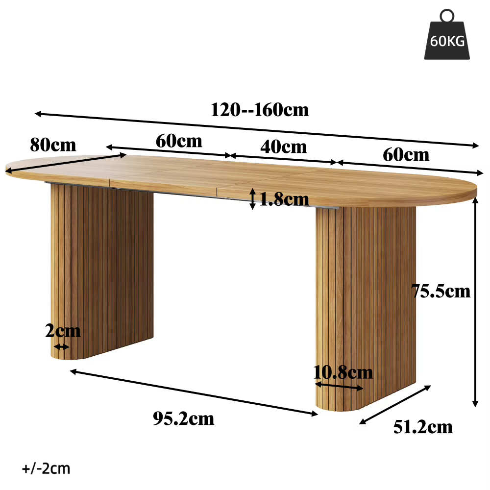 Pikendatav ovaalne söögilaud 120–160 cm