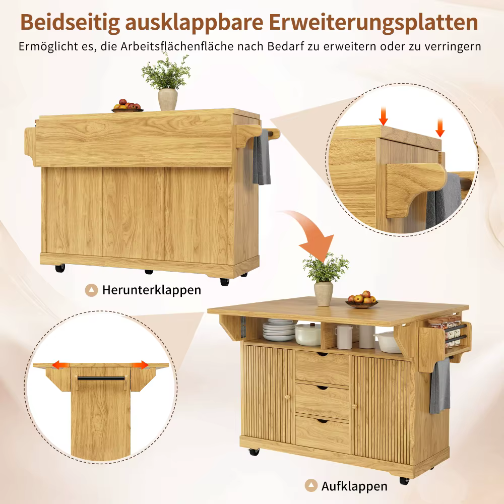 Kokkupandavate külgpaneelide ja sahtlitega köögisaar