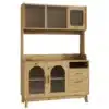 Hele puitviimistlusega vitriinkapp klaasustega, ülemise kapiosa ja sahtlitega
