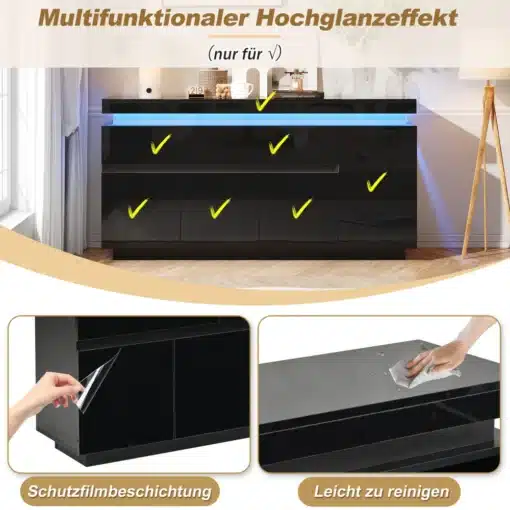 LED-valgustusega elutoa kapp 2 sahtli ja 4 uksega | E-pood Tootemaailm LED-valgustusega elutoa kapp 2 sahtli ja 4 uksega