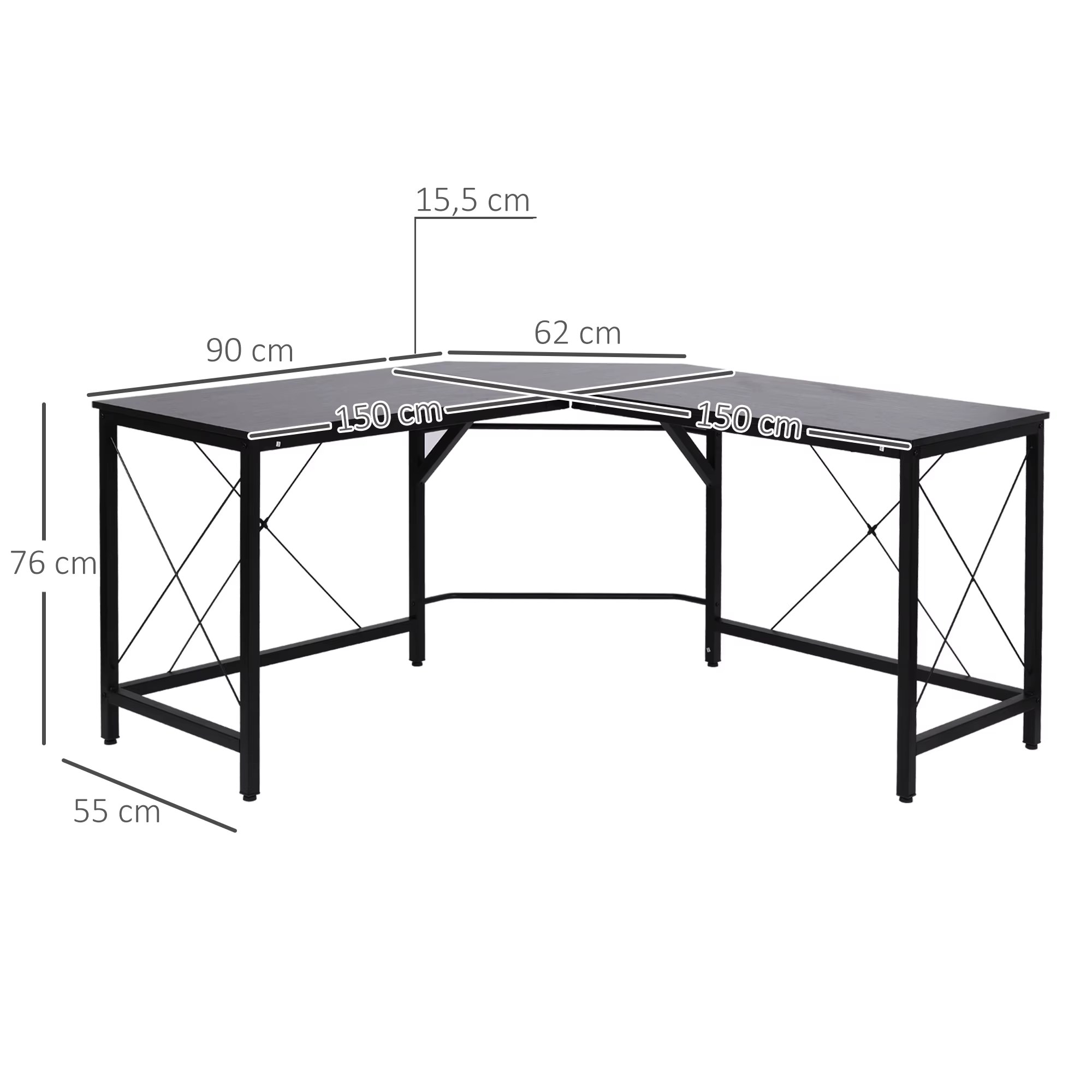 L-kujuline nurgalaud kodukontorisse ja mängimiseks 150 × 150 cm