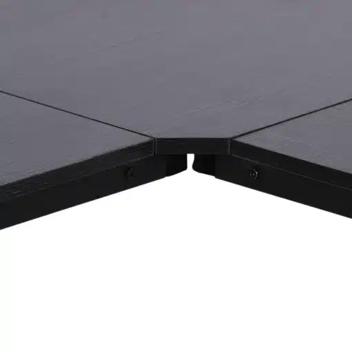 L-kujuline nurgalaud kodukontorisse ja mängimiseks 150 × 150 cm | E-pood Tootemaailm Musta nelinurkse laua või plaadi nurkade ühendusdetail lähivaates