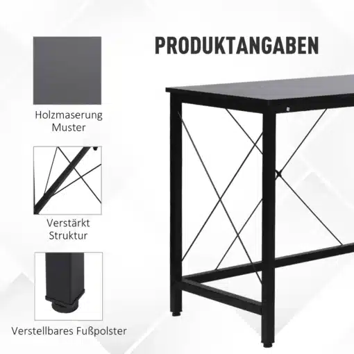 L-kujuline nurgalaud kodukontorisse ja mängimiseks 150 × 150 cm | E-pood Tootemaailm Must värviga metallraamiga laud risttalade ja reguleeritavate jalgadega