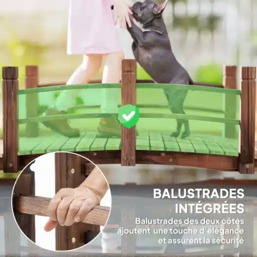 Aiasild tiigi kohale käsipuudega 152,5 cm | E-pood Tootemaailm Koeraga väravaosa puidust piirdega terrassil, läbipaistev roheline paneel ja lisatud turvalisuse sümbol