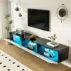 TV-alus 16 värvi LED-valgustusega, 180 cm | E-pood Tootemaailm Must TV-alus sinise sisemuse ja klaasustega, seinal televiisori all
