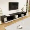 TV-alus 16 värvi LED-valgustusega, 180 cm | E-pood Tootemaailm Must TV-aluskapp musta läikiva pealispinna ja avatavate ustega, seinal riputatud teleri all