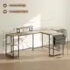 Arvutilaud reguleeritavate riiulite ja monitorialusega | E-pood Tootemaailm L-kujuline arvutilaud mõõtudega 240 x 120 cm, musta metallraami ja heleda puidutooniga