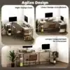 Arvutilaud reguleeritavate riiulite ja monitorialusega | E-pood Tootemaailm Moodulstiilis töölaud arvutiga, monitori, printeri, tooli ja riiulitega eri paigutustes