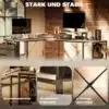 Arvutilaud reguleeritavate riiulite ja monitorialusega | E-pood Tootemaailm Mustast metallraamist kirjutuslaud arvuti ja tarvikutega, X-kujulise risttalaga
