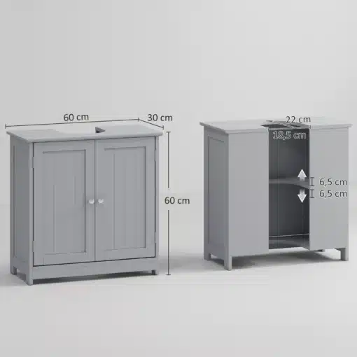 Vabalt seisev vannitoa valamukapp kahe ukse ja riiulitega | E-pood Tootemaailm Hall kabinet mõõtudega 60 x 30 x 60 cm, kahe uksega ja ühe sisemise riiuliga