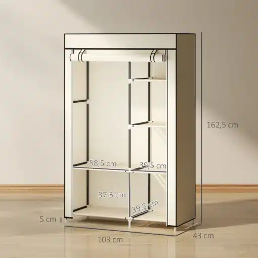 Eraldiseisev riidest riidekapp riputustoru ja hoiuriiulitega | E-pood Tootemaailm Kompaktne riidekapp, mõõtmed 103 x 43 x 162,5 cm, riiulite ja riputustoruga