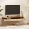 Seinale kinnitatavad öökapid sahtli ja avatud riiuliga 2 tk | E-pood Tootemaailm Seinale kinnitatud teler puidust TV-kapiga ja riiulitega elutoas