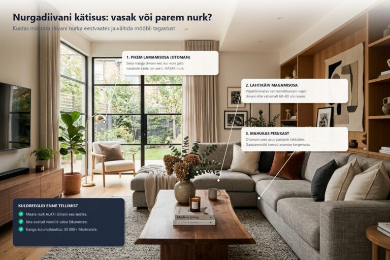 Kuidas valida nurgadiivanit: nurga määramine ja kuju | E-pood Tootemaailm Nurgadiivani kätisus ja nurga määramine eestvaates – praktiline infograafika