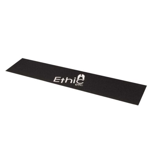 Tõukeratta teki gripiteip Basic | E-pood Tootemaailm Must musta Ethic DTC logoga trikitõukeratta griptape valgel taustal