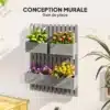 Vertikaalne puidust seinale kinnitatav taimekast kolme potiga | E-pood Tootemaailm Seinale kinnitatav vertikaalne lillekastide komplekt hallil paneelil mitme õistaimega