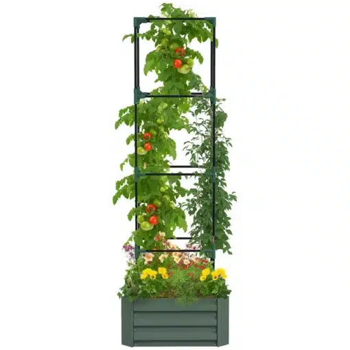 Roheline vertikaalne taimekast ja tugiraam tomatite ning lillede kasvatamiseks