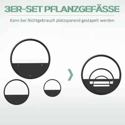 Seinale kinnitatavate taimepottide komplekt 3 tk eri suuruses | E-pood Tootemaailm 3-osaline mustade metalläärtega taimepottide komplekt, mis on hoiustamiseks virnastatav