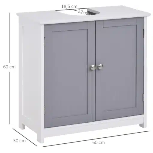 Vannitoa valamualune kapp kahe ukse ja riiuliga | E-pood Tootemaailm Valge ja hall pesukapp kahe uksega, mõõdud 60 x 30 x 60 cm, peal ava valamule