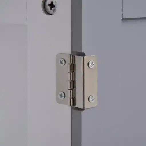 Vannitoa valamualune kapp kahe ukse ja riiuliga | E-pood Tootemaailm Metallist hing kruvidega kinnitatud helehallile pinnale