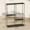 Avatud metallist riidekapp 4 riiuli ja kolme riputuslatiga | E-pood Tootemaailm Must riiul metallraamiga, mõõtudega 142 x 43 x 185 cm, mitme tasapinnaga