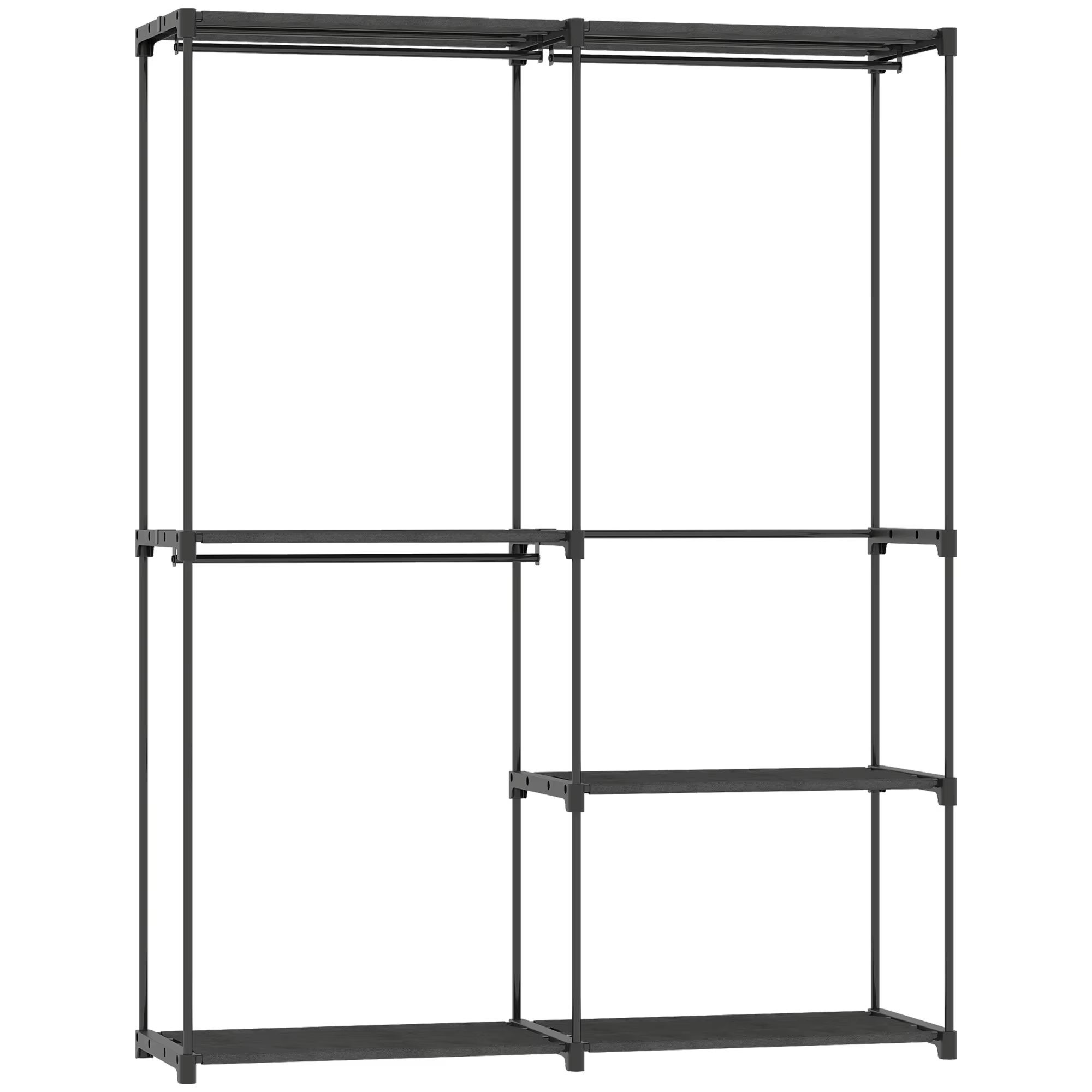 Avatud metallist riidekapp 4 riiuli ja kolme riputuslatiga