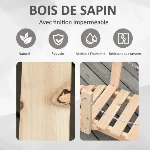 Puidust aiasild ketipiiretega 100 × 32 × 48 cm | E-pood Tootemaailm Männipuidust toode kahe vaatega, esile toodud looduslik, vastupidav ja niiskuskindel viimistlus