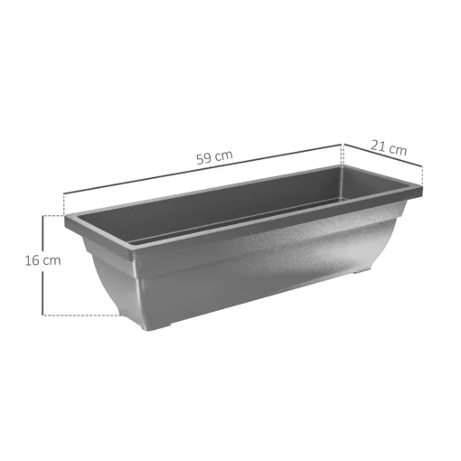 Plastist ristkülikukujulised aknakastid taimedele 5 tk | E-pood Tootemaailm Hallikas ristkülikukujuline lillekast mõõtudega 59 x 21 x 16 cm