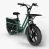 Elektriline kargoratas FIIDO T2 Longtail Cargo, Forest Green | E-pood Tootemaailm Roheline elektrijalgratas pakiraamiga, ees korv ja paksud rehvid, stuudiotaustal