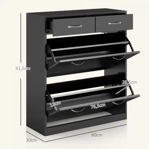 Kingakapp 2 sahtli ja 2 kallutatava uksega | E-pood Tootemaailm Must must kingakapp kahe kallutatava sahtli ja ühe ülemise sahtliga, mõõdud 80 x 30 x 91,5 cm
