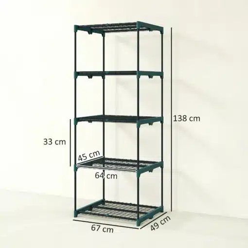 Viiekorruseline metallist taimeriiul 67 x 49 x 138 cm | E-pood Tootemaailm Viie tasandiga metallist riiul mõõtudega 138 x 67 x 49 cm, riiuliplaadi mõõdud 64 x 45 cm
