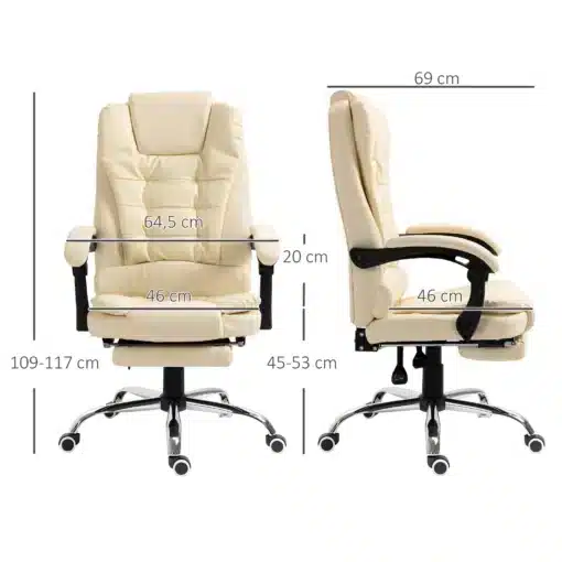 Reguleeritava kõrgusega ergonoomiline kontoritool jalatoega | E-pood Tootemaailm Beež kontoritool mõõtudega: kõrgus 109–117 cm, sügavus 69 cm, istme laius 46 cm