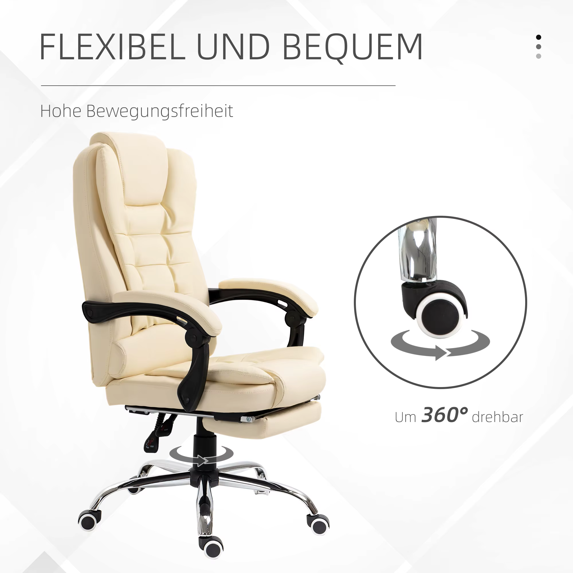 Beež pöörlev kontoritool reguleeritava seljatoe ja käetugedega, 360° pööratav