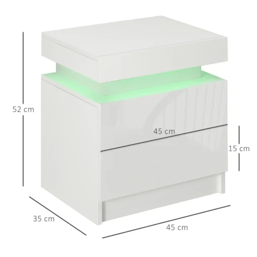 LED-valgustusega öökapp kahe sahtliga | E-pood Tootemaailm Valge öökapp mõõtudega 45 x 35 x 52 cm, sahtliga ja pealisehitatud ülaosaga