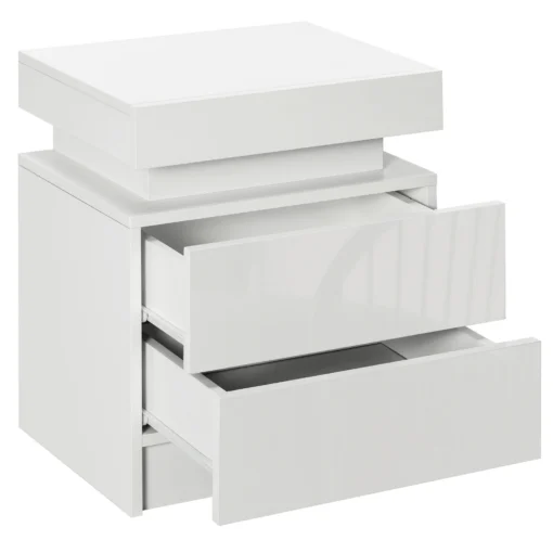 LED-valgustusega öökapp kahe sahtliga | E-pood Tootemaailm Valge öökapp kahe sahtliga, sahtlid avatud