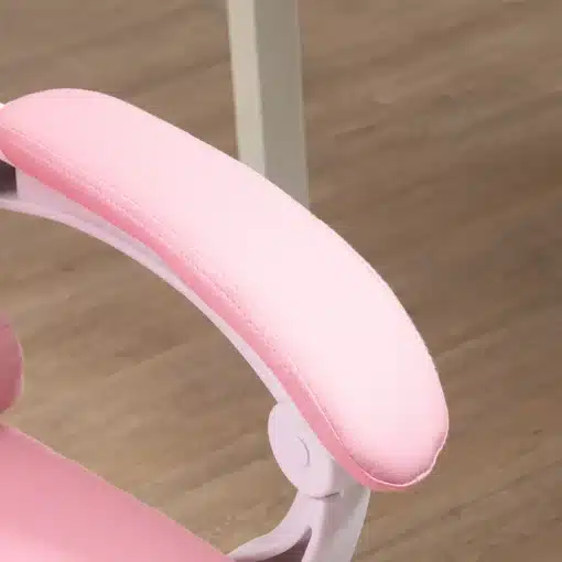 Ergonoomiline kontori- ja mänguritool reguleeritava seljatoe ja jalatoega | E-pood Tootemaailm Roosa pehmendusega käetoe detail kontoritoolil