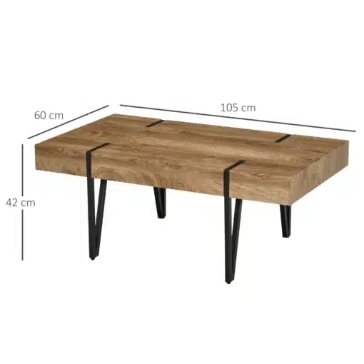 Industriaalstiilis ristkülikukujuline diivanilaud metalljalgadega | E-pood Tootemaailm Puidumustriga kohvilaud mustade metalljalgadega, mõõdud 105 x 60 x 42 cm