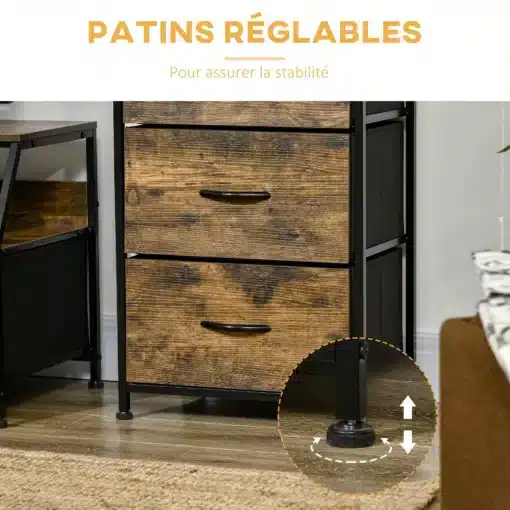 Kitsas sahtlite ja riiulitega hoiukapp 44 x 29 x 92 cm | E-pood Tootemaailm Reguleeritavad jalad puidumustriga kapi all stabiilsuse tagamiseks