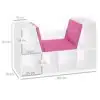 Laste raamaturiiul istumispingiga ja 6 hoiukambriga | E-pood Tootemaailm Valge panipaikadega pink roosade patjadega, mõõdud 102 × 30 × 61 cm