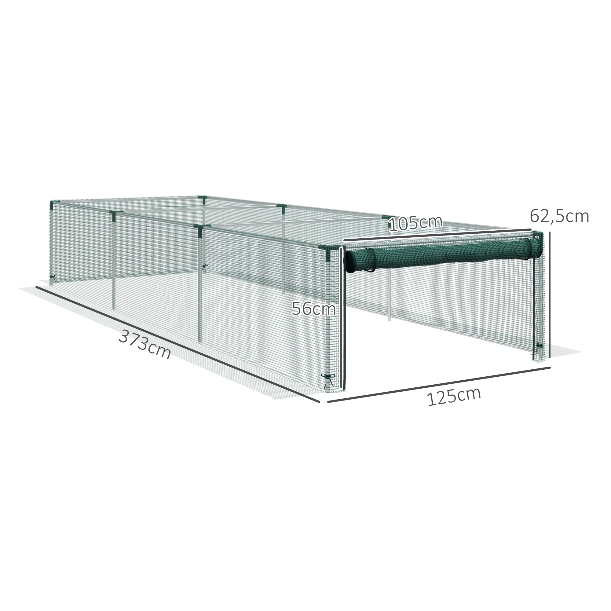 Roheline võrkkattega ristkülikukujuline bassein, mõõtudega 373 × 125 cm ja kõrgusega 56 cm